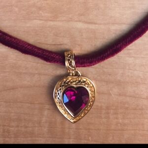 Napier Jewelry Gold and Red Heart Velvet Necklace